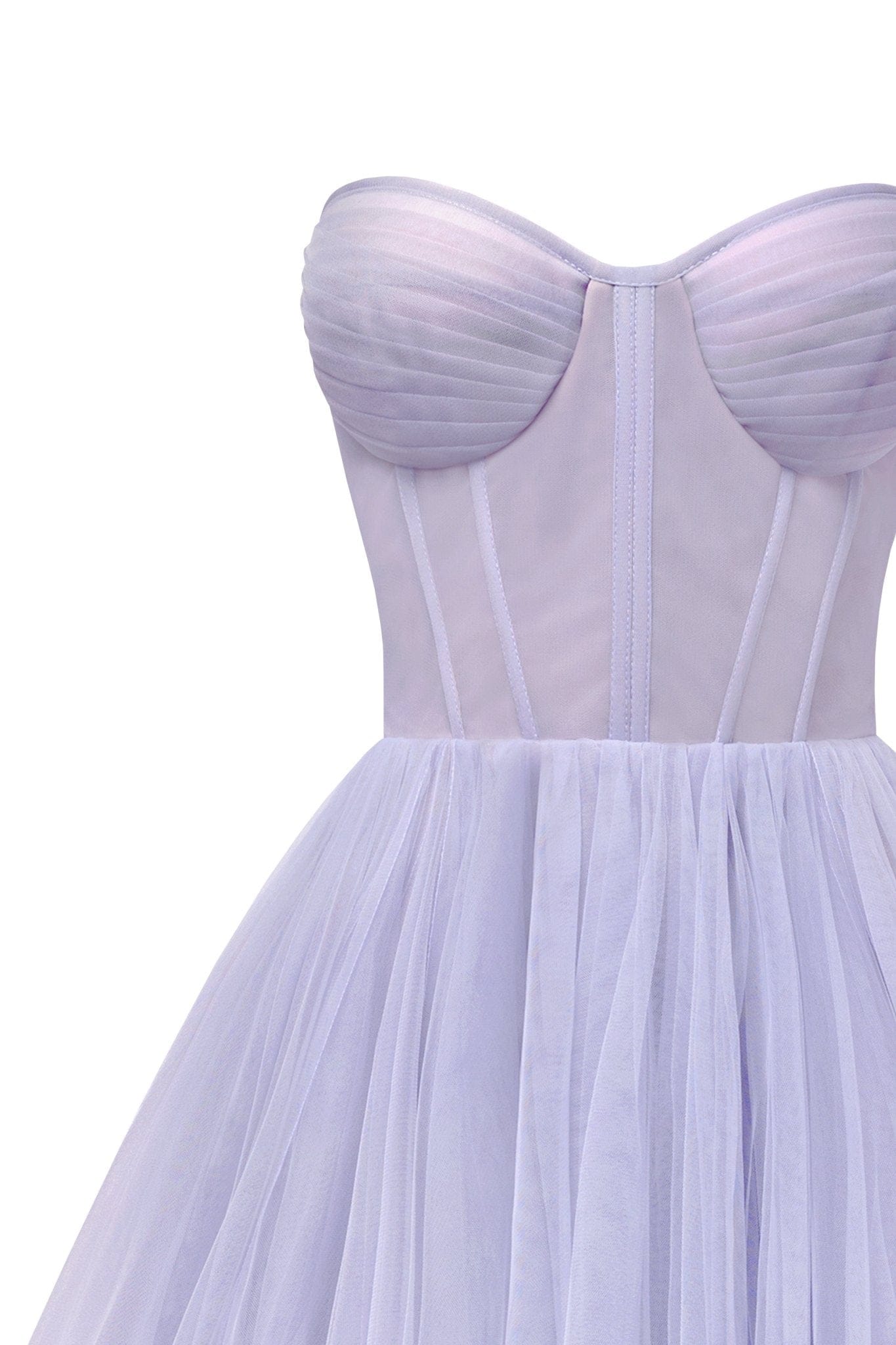 LAVENDER STRAPLESS PUFFY MIDI TULLE DRESS