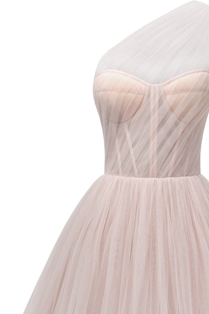 MISTY ROSE ONE SHOULDER COCKTAIL TULLE DRESS