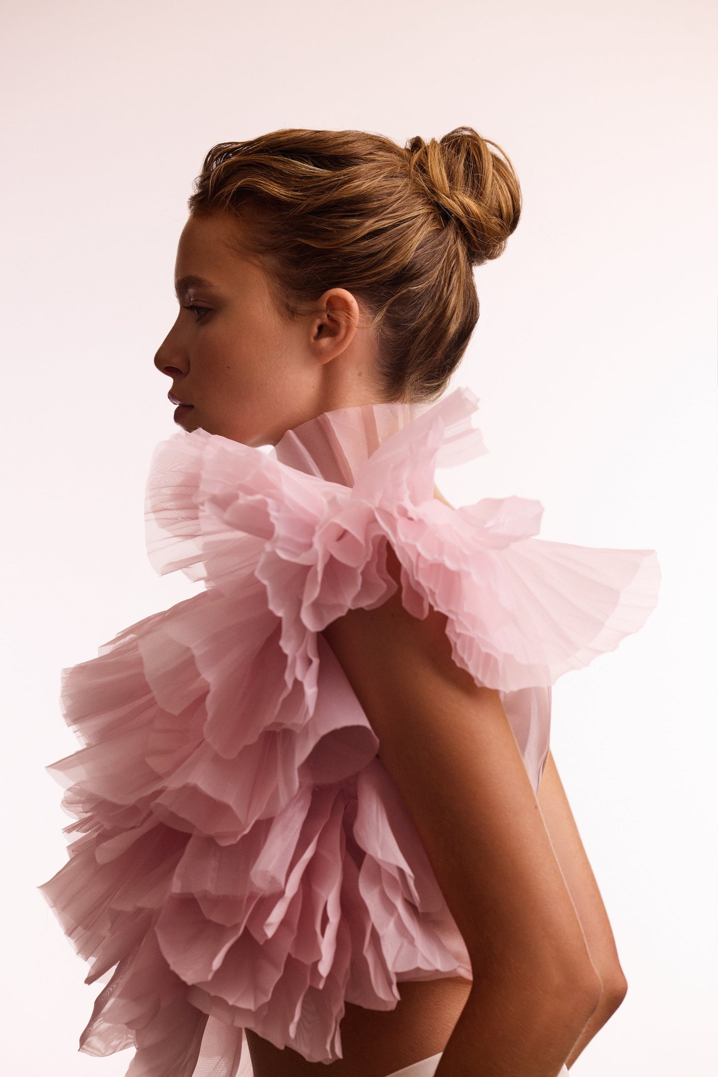 FLIRTY RUFFLED ONE SHOULDER ORGANZA PINK TOP