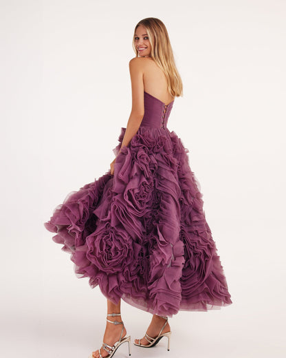 DRAMATICALLY WINE FLOWERED TULLE DRESS