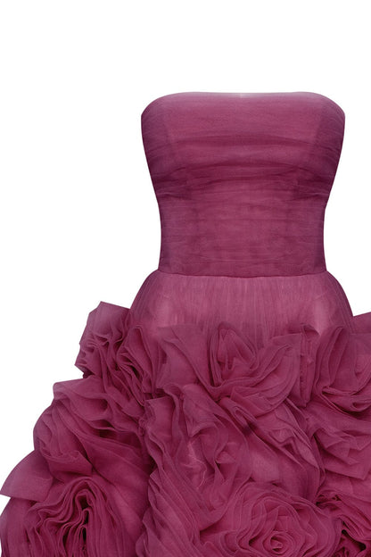 DRAMATICALLY WINE FLOWERED TULLE DRESS