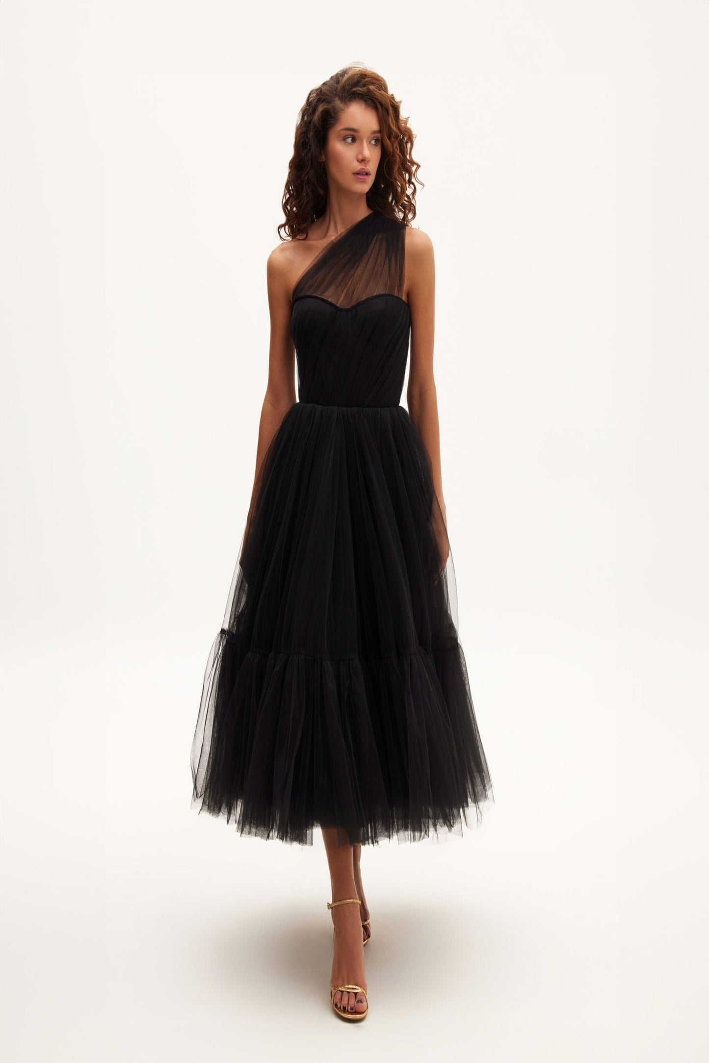 tulle dress one shoulder Romantic Asymmetric One Shoulder Side Split A-Line Tulle Dress with La