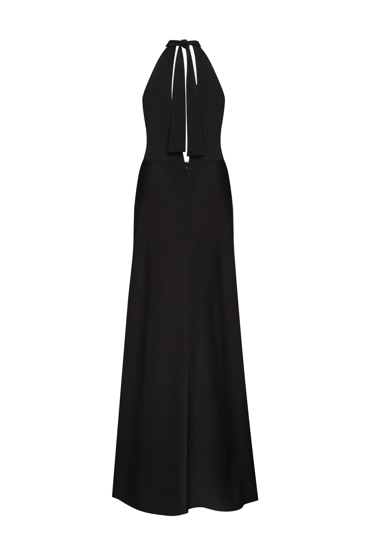 CLASSICAL BLCK HALTERNECK SATIN MAXI DRESS