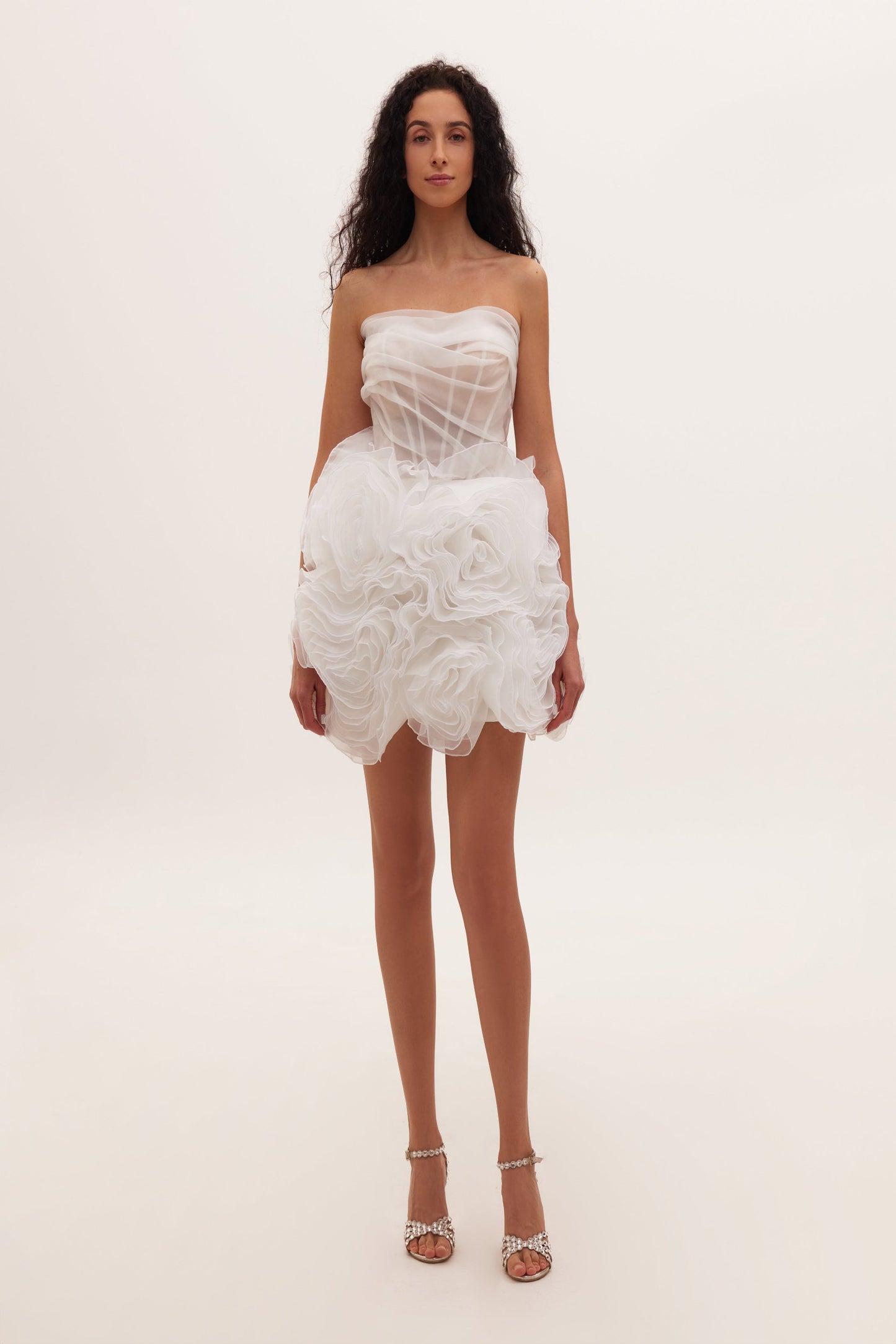 APPLIQUED ORGANZA WHITE MINI DRESS