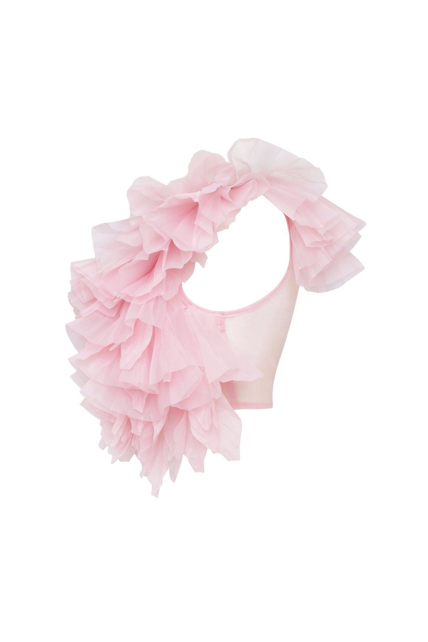 FLIRTY RUFFLED ONE SHOULDER ORGANZA PINK TOP