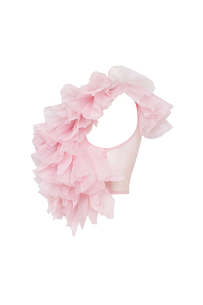FLIRTY RUFFLED ONE SHOULDER ORGANZA PINK TOP