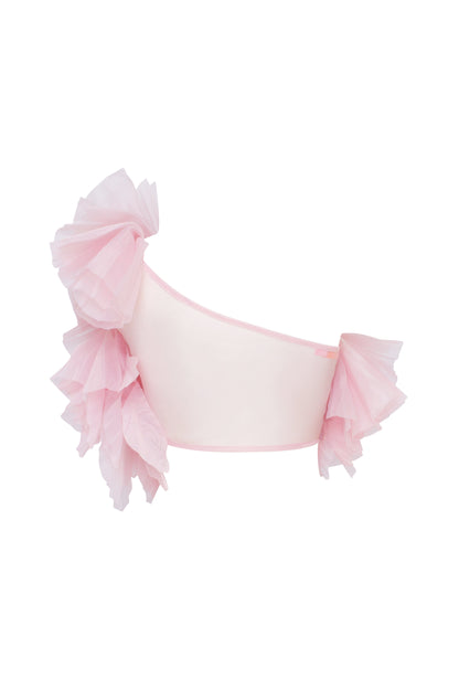 FLIRTY RUFFLED ONE SHOULDER ORGANZA PINK TOP