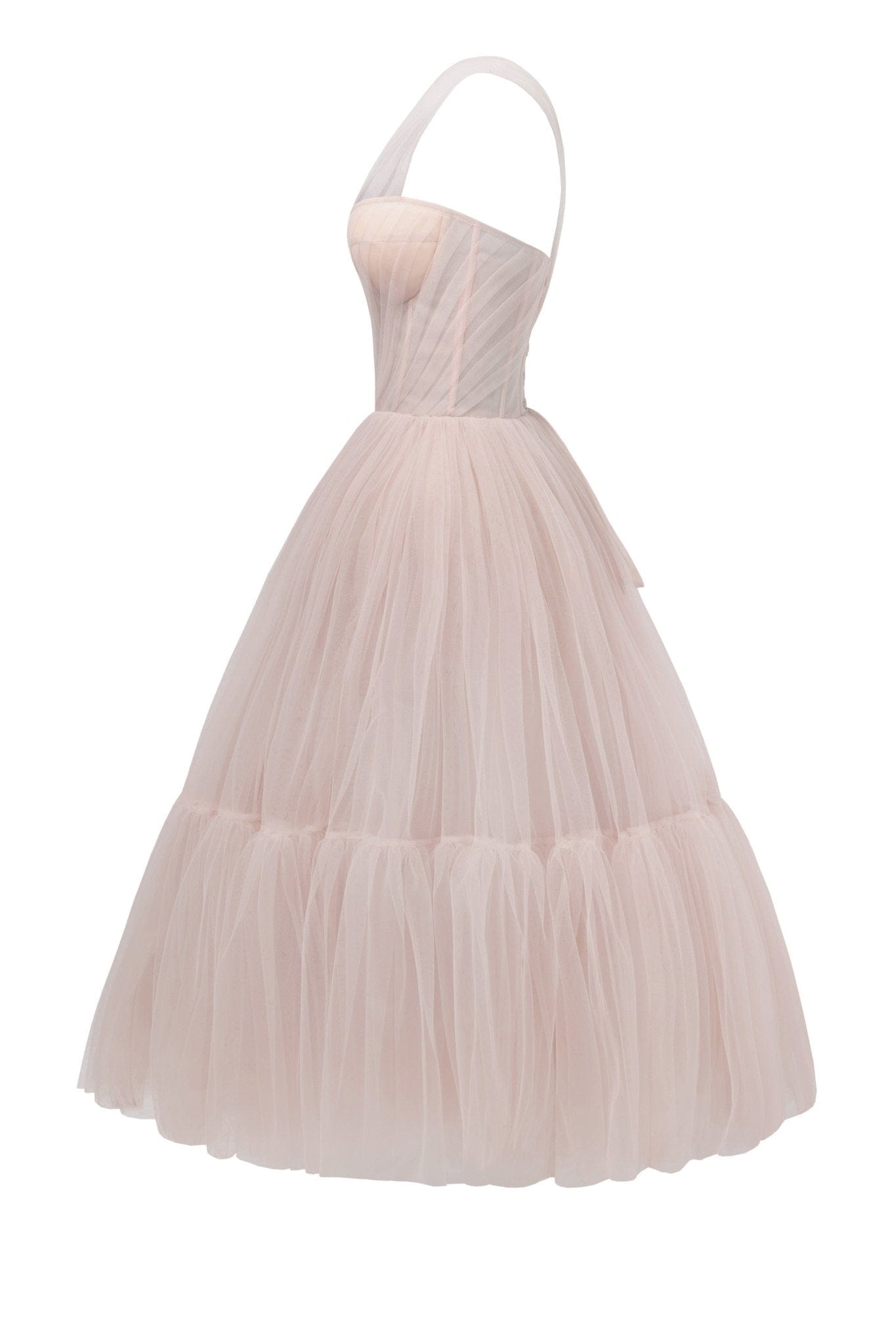 MISTY ROSE ONE SHOULDER COCKTAIL TULLE DRESS