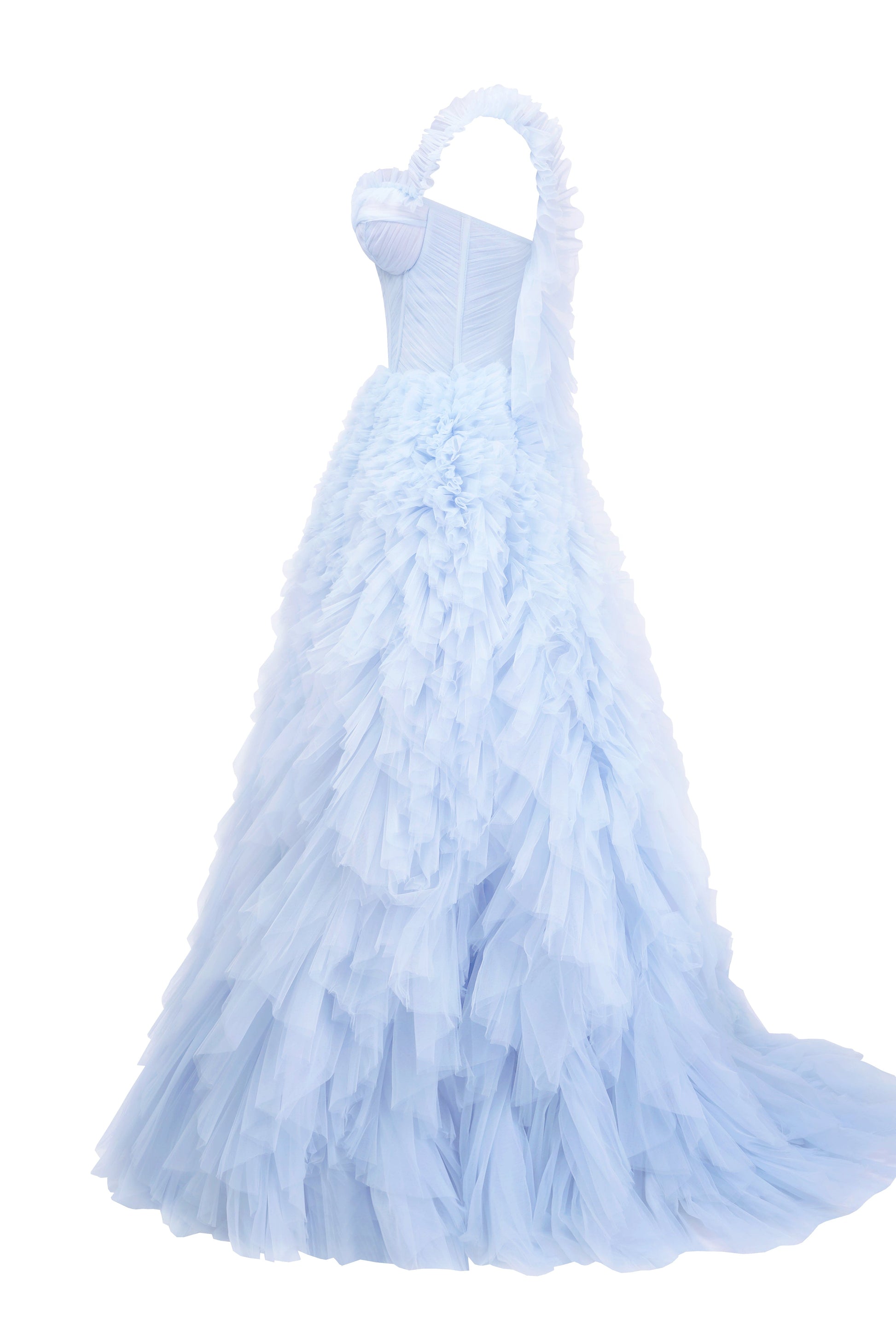 LIGHT BLUE RUFFLED EVENING FLUFFY DRESS - XXS LIGHT BLUE RUFFLED EVENING FLUFFY DRESS - XXS