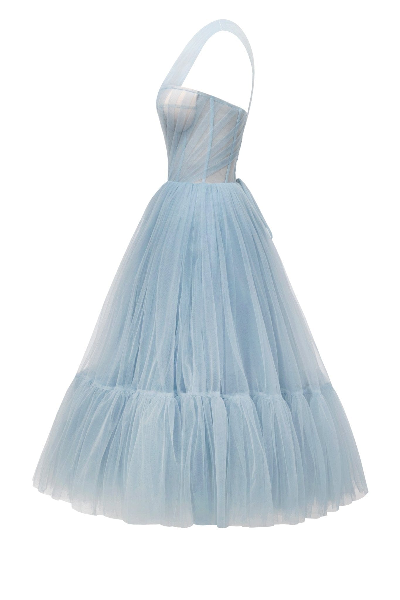 LIGHT BLUE ONE SHOULDER COCKTAIL TULLE DRESS