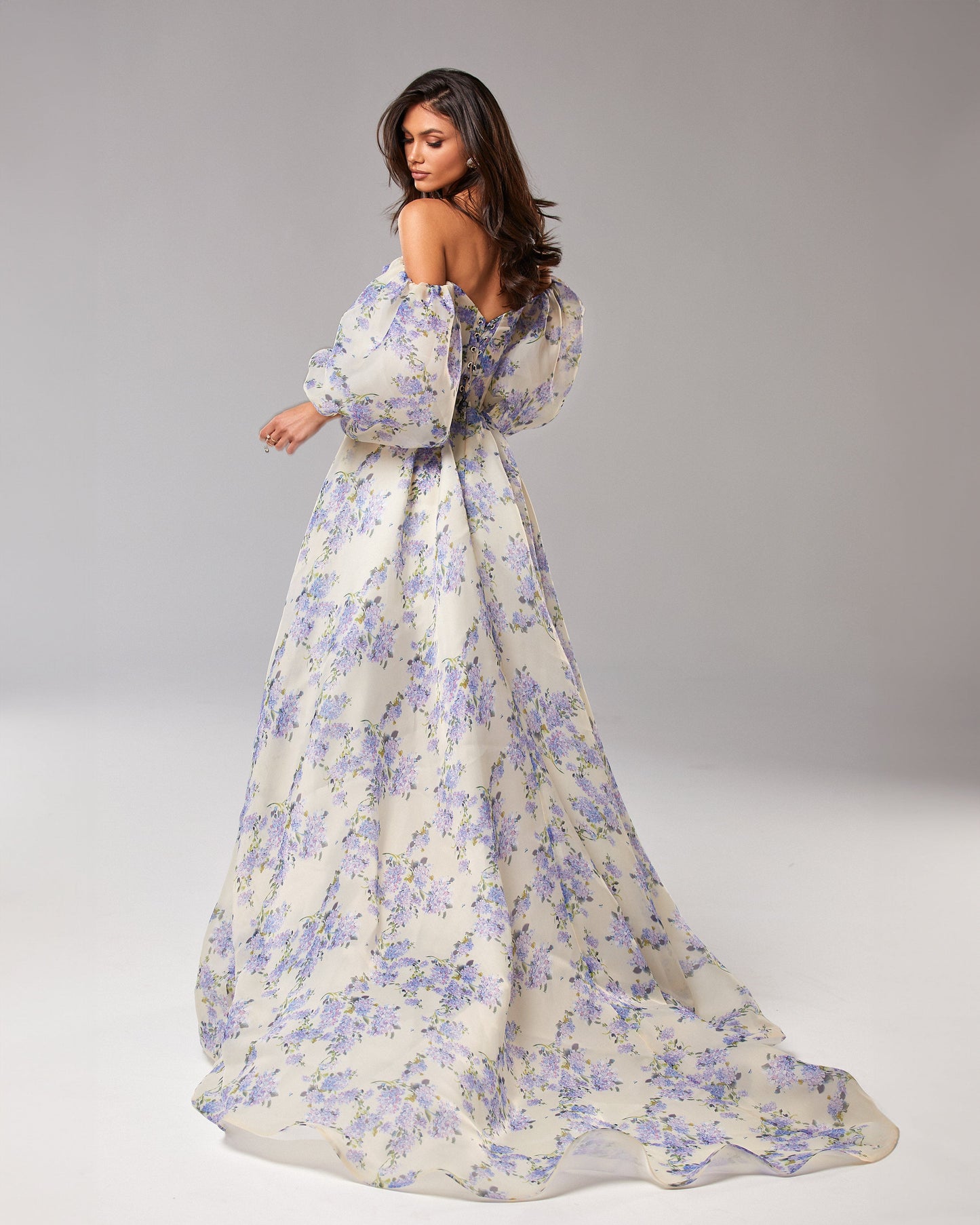 HYDRANGEA PRINCESS FLORAL PUFF SLEEVE MAXI DRESS