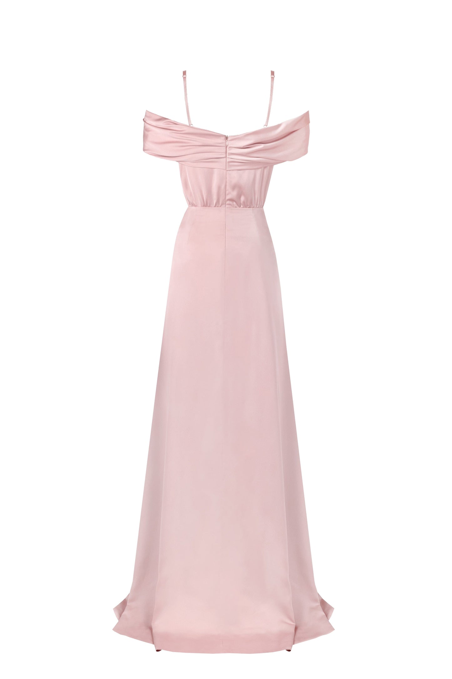 MISTY ROSE OFF SHOULDER SILK MAXI DRESS