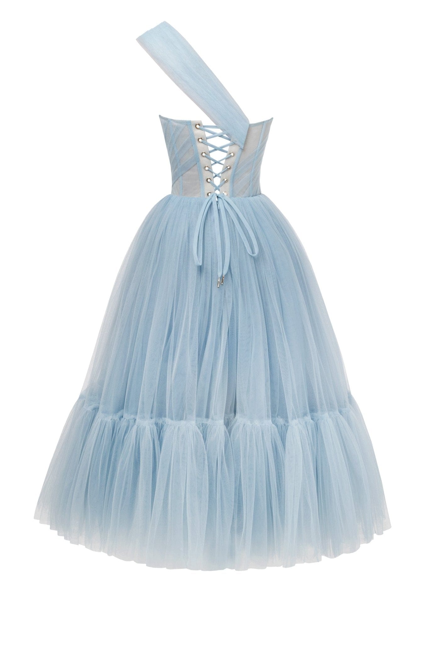 LIGHT BLUE ONE SHOULDER COCKTAIL TULLE DRESS