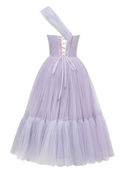 LAVENDER ONE SHOULDER COCKTAIL TULLE DRESS