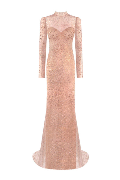 RADIANT ROSE GOLD LONG SLEEVED MAXI DRESS