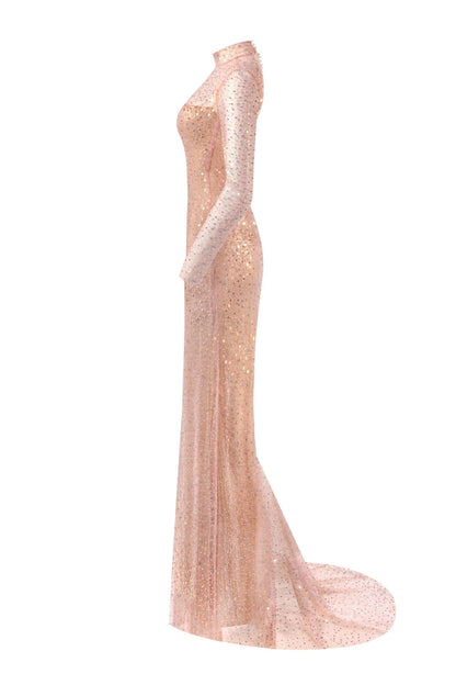 RADIANT ROSE GOLD LONG SLEEVED MAXI DRESS