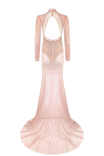 RADIANT ROSE GOLD LONG SLEEVED MAXI DRESS