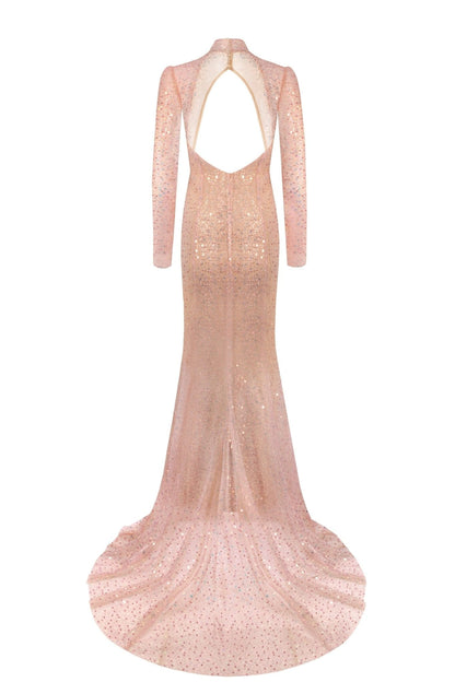 RADIANT ROSE GOLD LONG SLEEVED MAXI DRESS