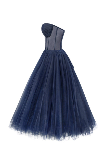 NAVY STRAPLESS PUFFY MIDI TULLE DRESS – Amalthrea NAVY STRAPLESS PUFFY MIDI TULLE DRESS – Amalthrea