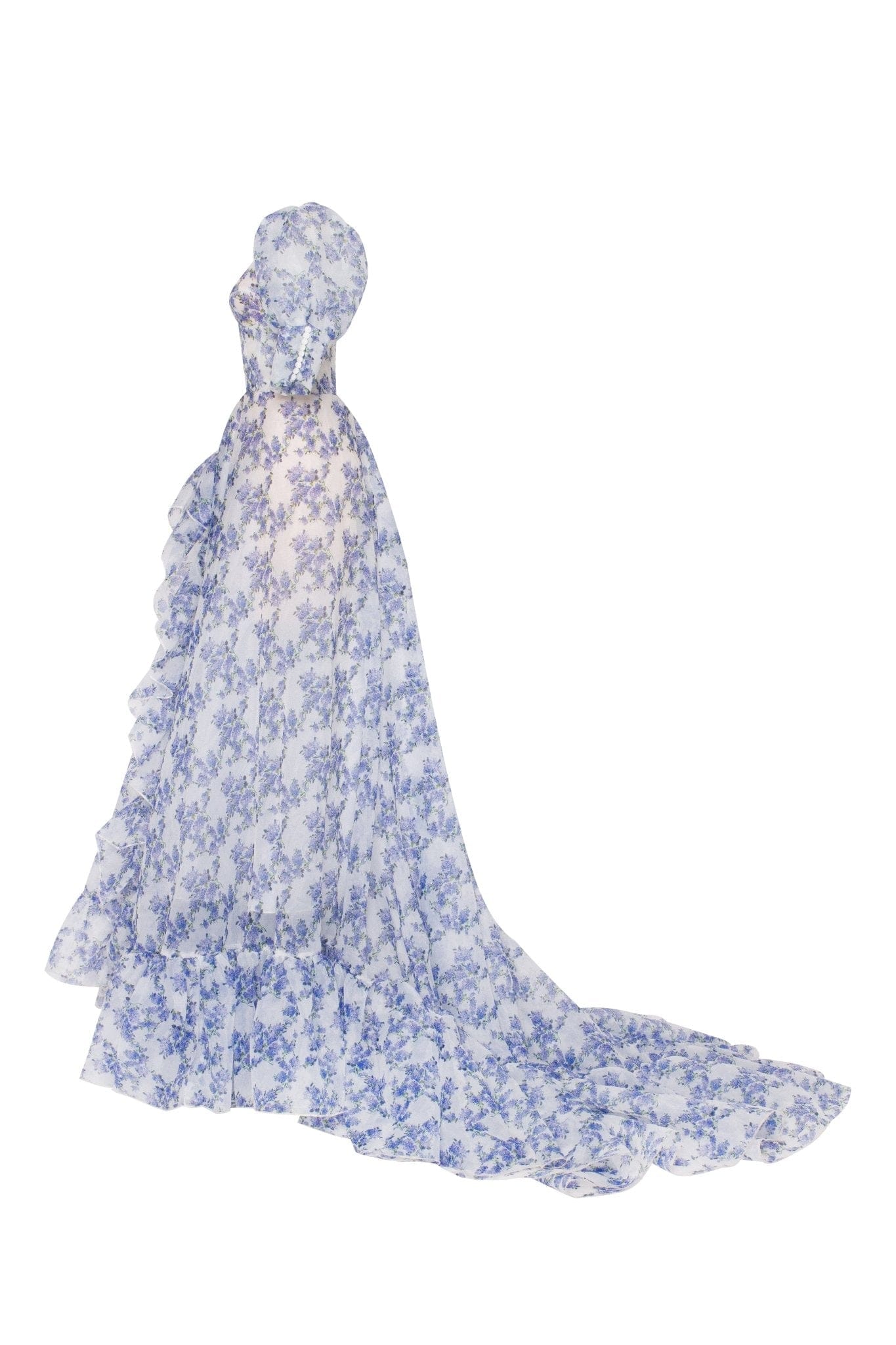 blue hydrangea maxi princess dress HYDRANGEA PRINCESS FLORAL PUFF SLEEVE MAXI DRESS Amalthrea