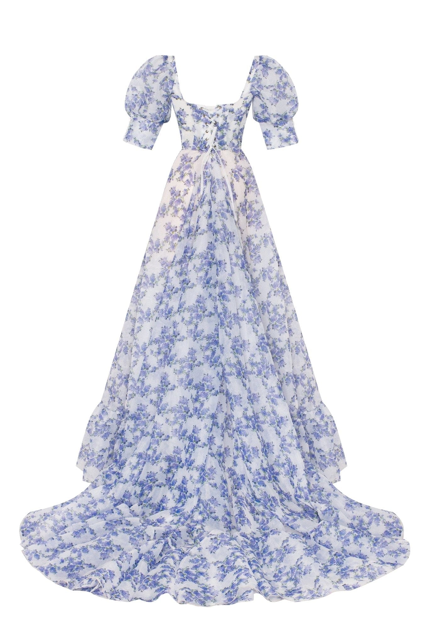 blue hydrangea prom dress Milla Women's Charming Blue Hydrangea-Patterned Organza Midi Dress