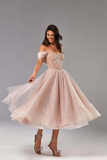 MISTY ROSE SPARKLY COCKTAIL TULLE DRESS