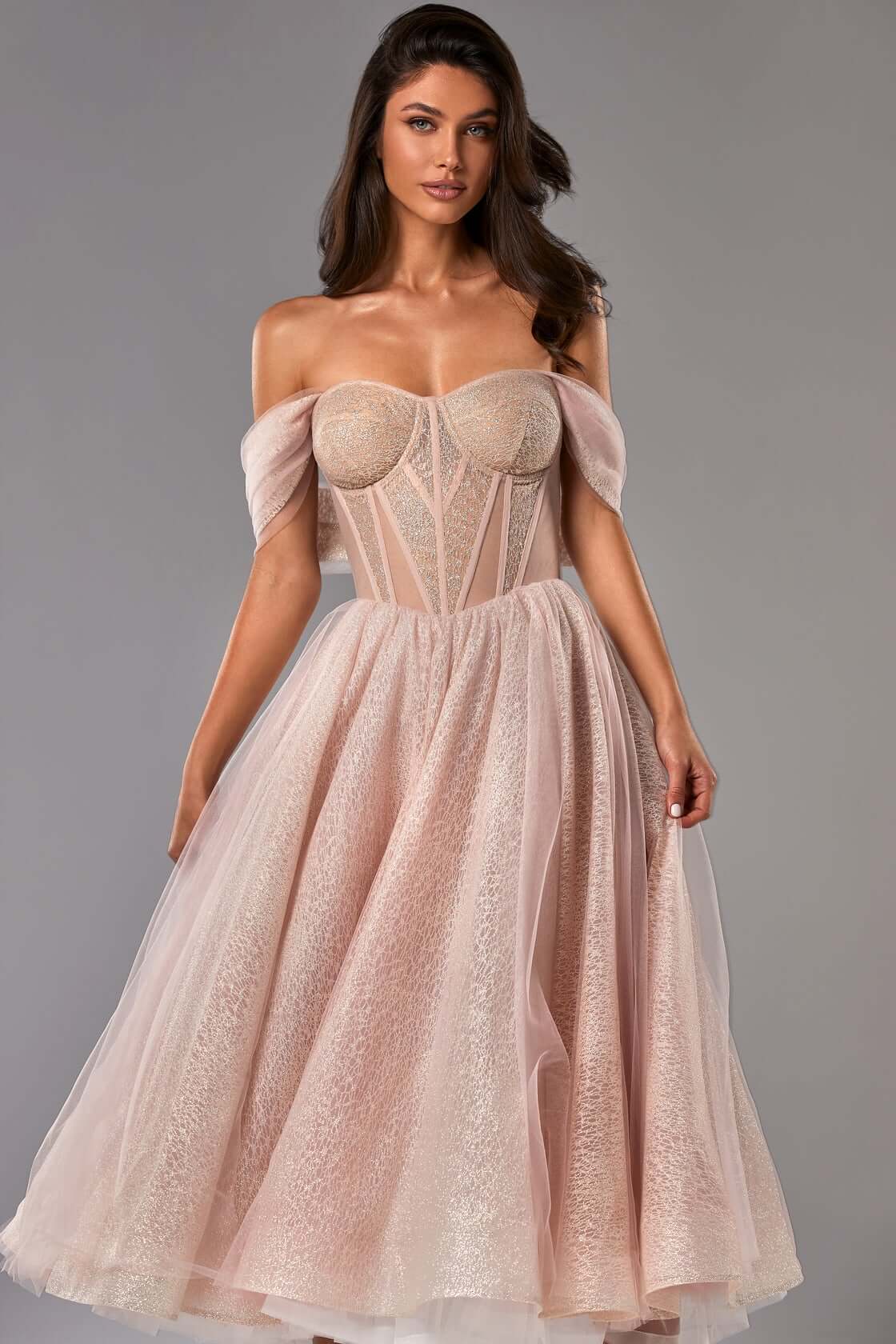 MISTY ROSE SPARKLY COCKTAIL TULLE DRESS