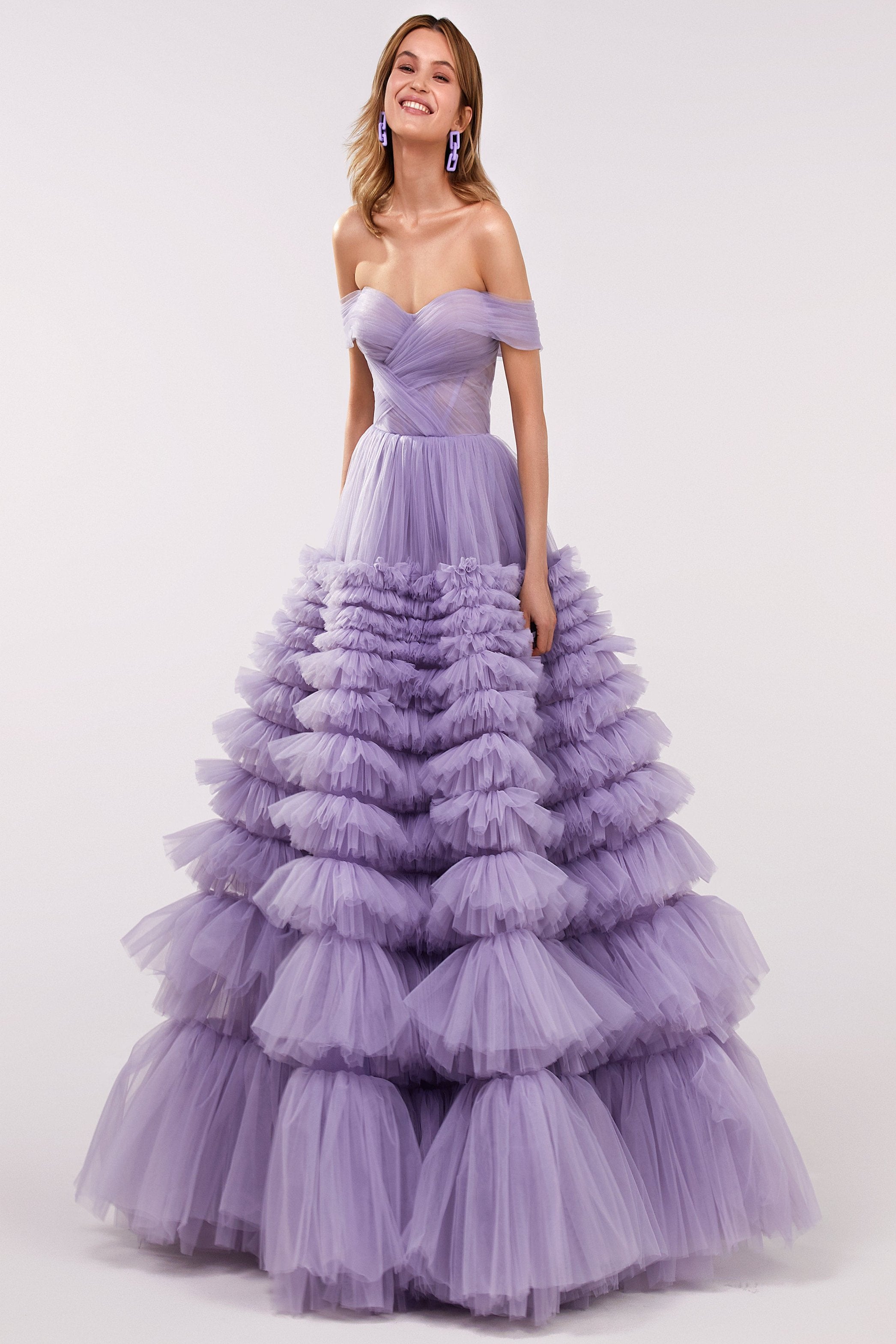 LIGHT BLUE RUFFLED EVENING FLUFFY DRESS Amalthrea LIGHT BLUE RUFFLED EVENING FLUFFY DRESS Amalthrea