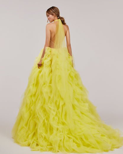 TURTLENECK FESTIVE YELLOW EVENING GOWN