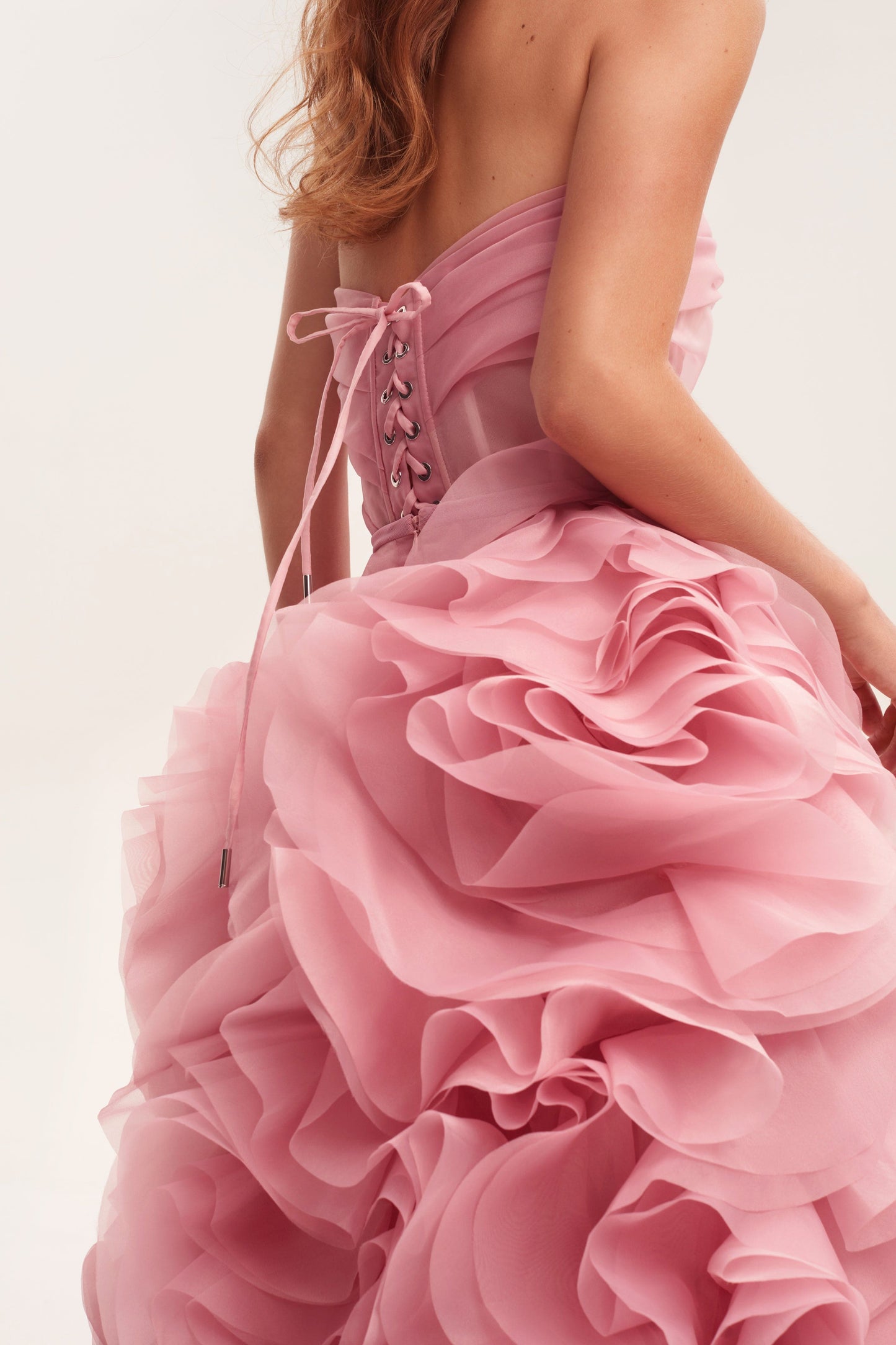 VOLUMINOUS ROSE APPLIQUES PINK MAXI DRESS