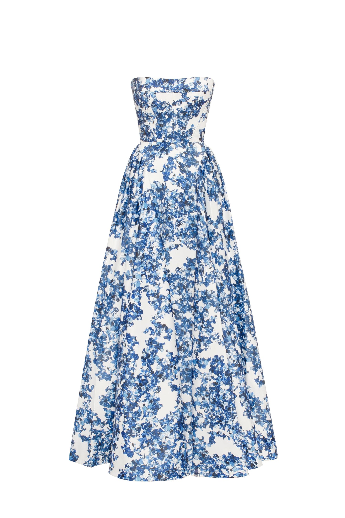 RAVISHING BLUE HYDRANGEA CORSET MAXI DRESS