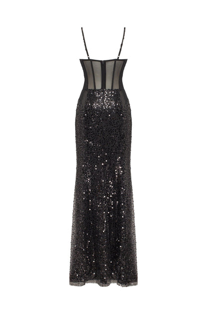 SENSATIONAL BLACK MAXI SEQUINS SMOKY QUATRZ