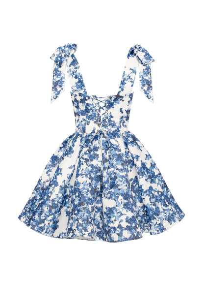 hydrangea chiffon draped mini dress In Her Own World Blue Hydrangea Floral Print Cotton Mini Dress