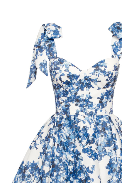 ELEGANT BLUE HYDRANGEA MINI DRESS ON STRAPS – Amalthrea