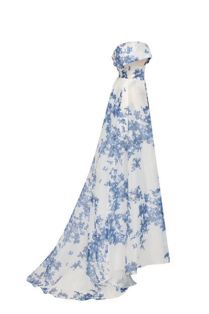 CHARMING OFF SHOULDER BLUE HYDRANGEA MAXI DRESS