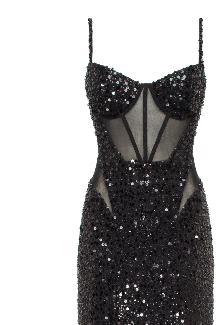 SENSATIONAL BLACK MAXI SEQUINS SMOKY QUATRZ