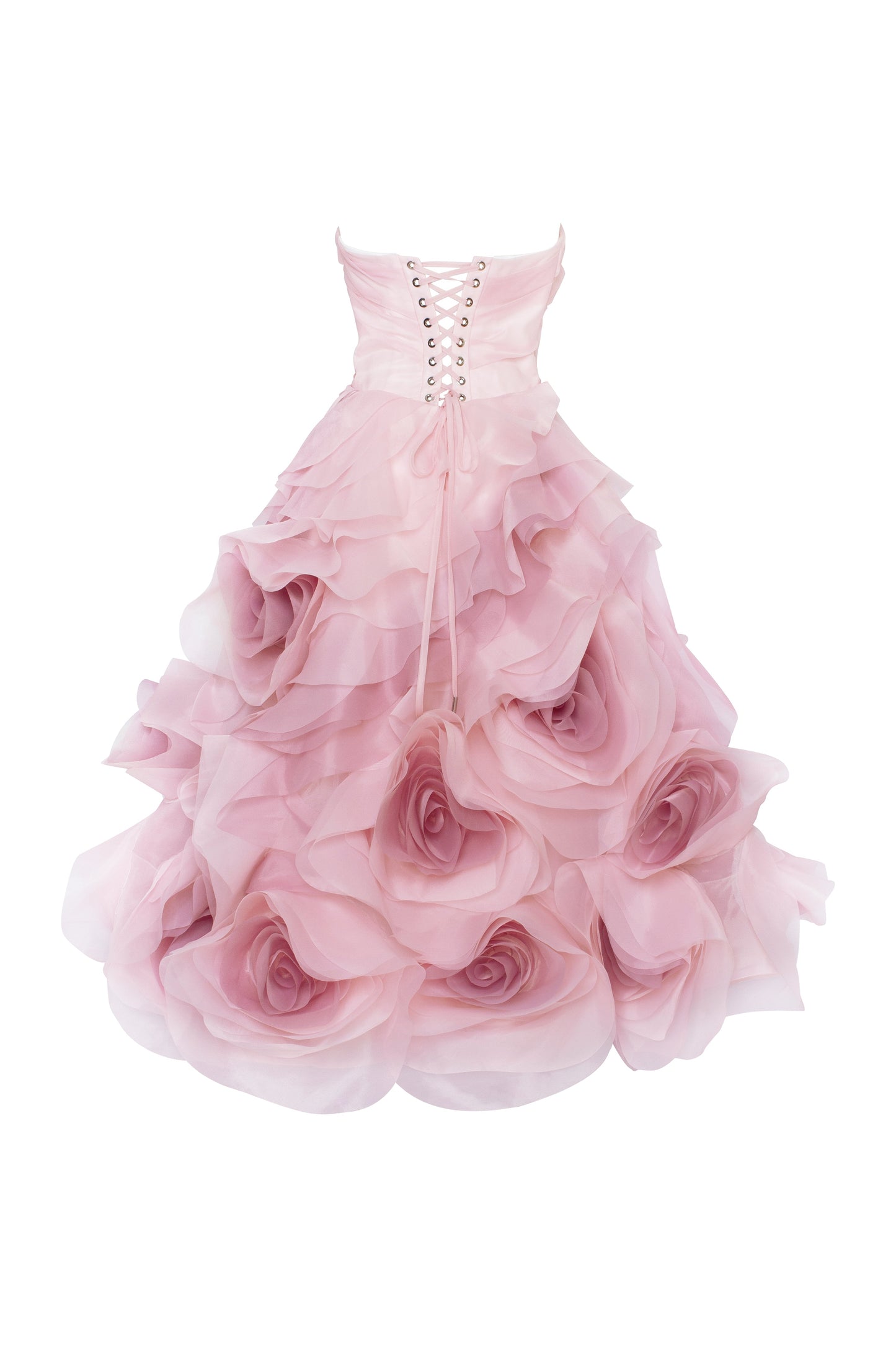 DRAMATIC FLOWERED ORGANZA MIDI DRESS IN MISTY ROSE