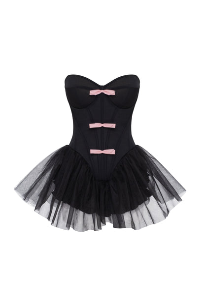 TUTU BLACK MINI DRESS WITH PINK BOWS