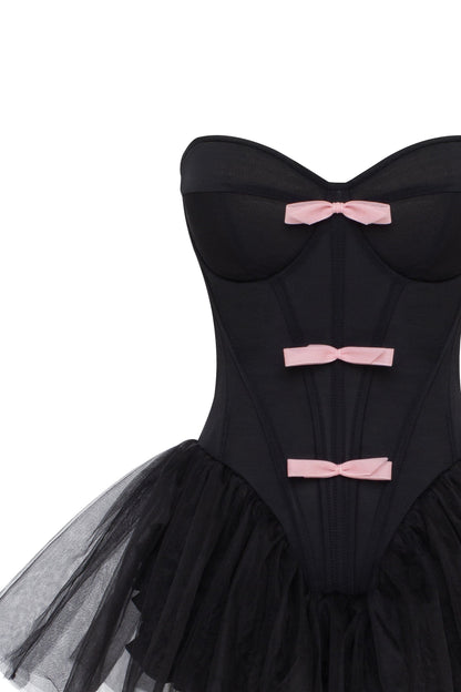 TUTU BLACK MINI DRESS WITH PINK BOWS