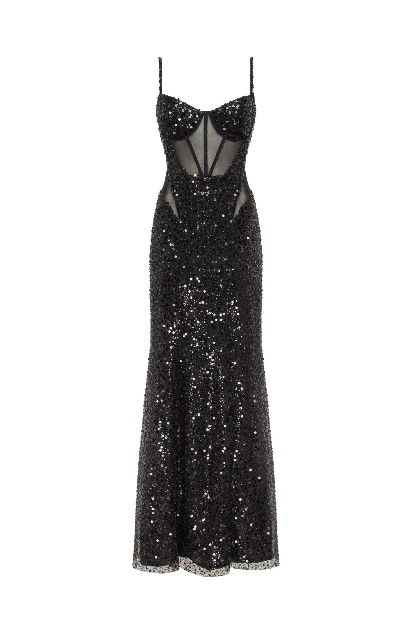 SENSATIONAL BLACK MAXI SEQUINS SMOKY QUATRZ