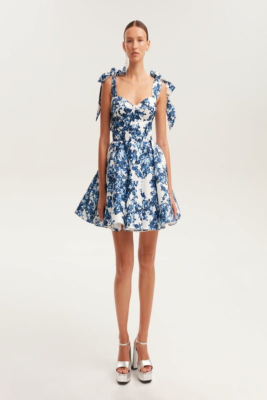 ELEGANT BLUE HYDRANGEA MINI DRESS ON STRAPS