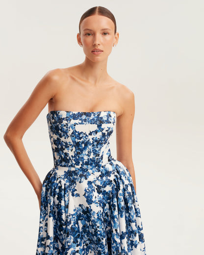 RAVISHING BLUE HYDRANGEA CORSET MAXI DRESS Amalthrea RAVISHING BLUE HYDRANGEA CORSET MAXI DRESS Amalthrea