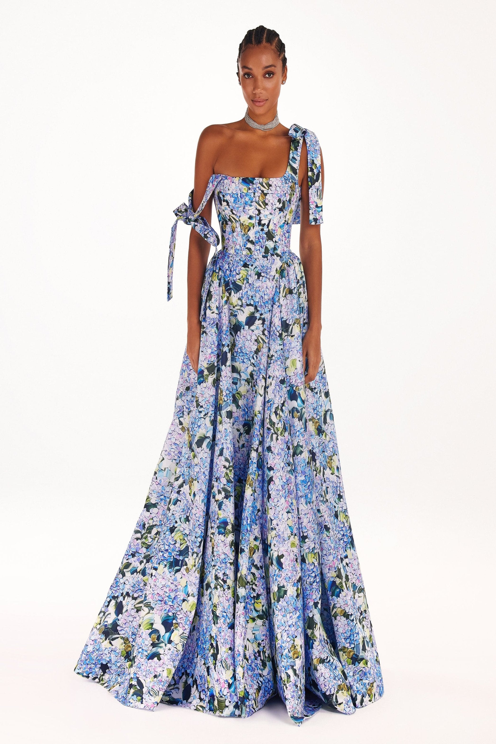 BLUE HYDRANGEA STRAPPED MAXI DRESS