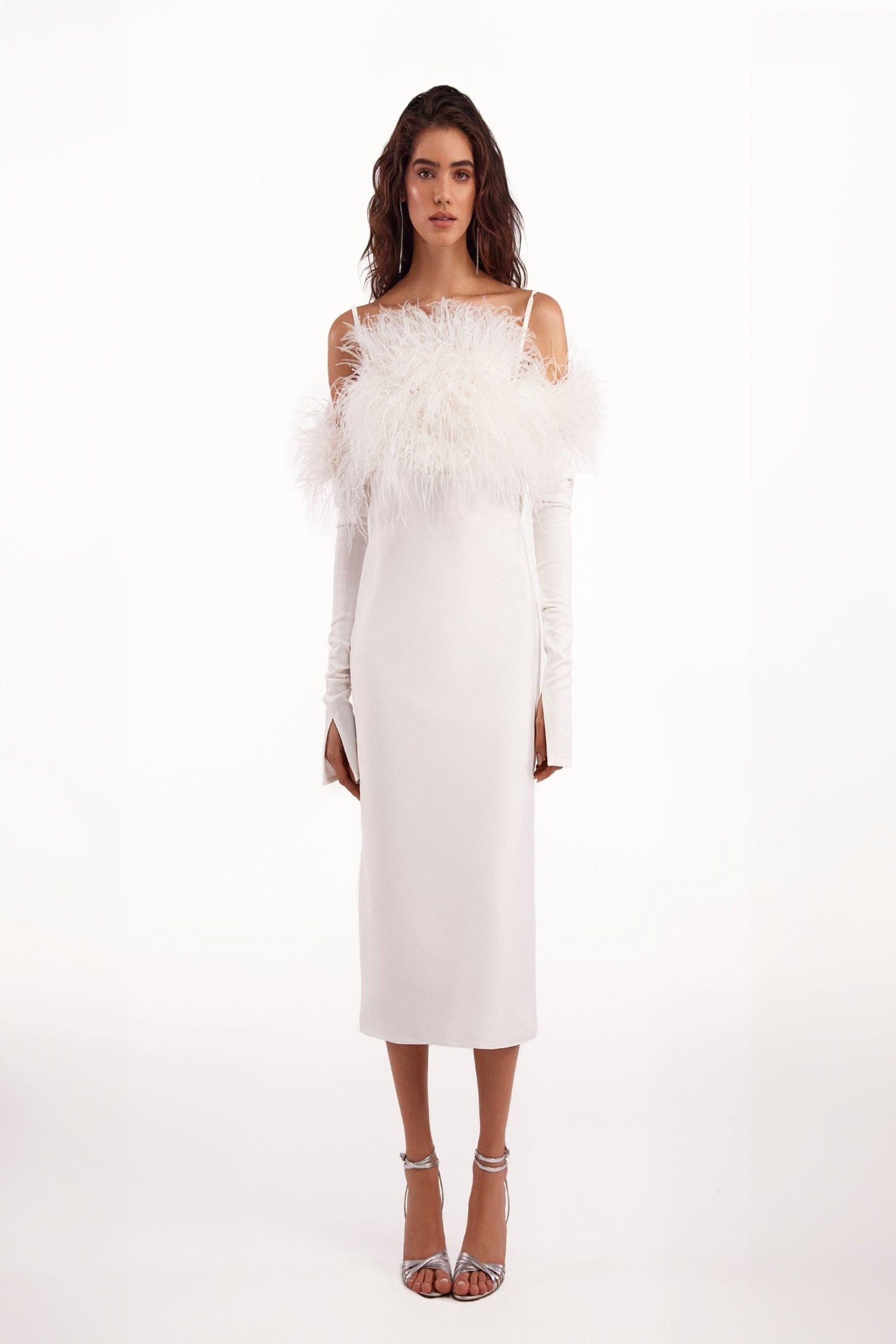 VOGUISH FEATHER MIDI DRESS