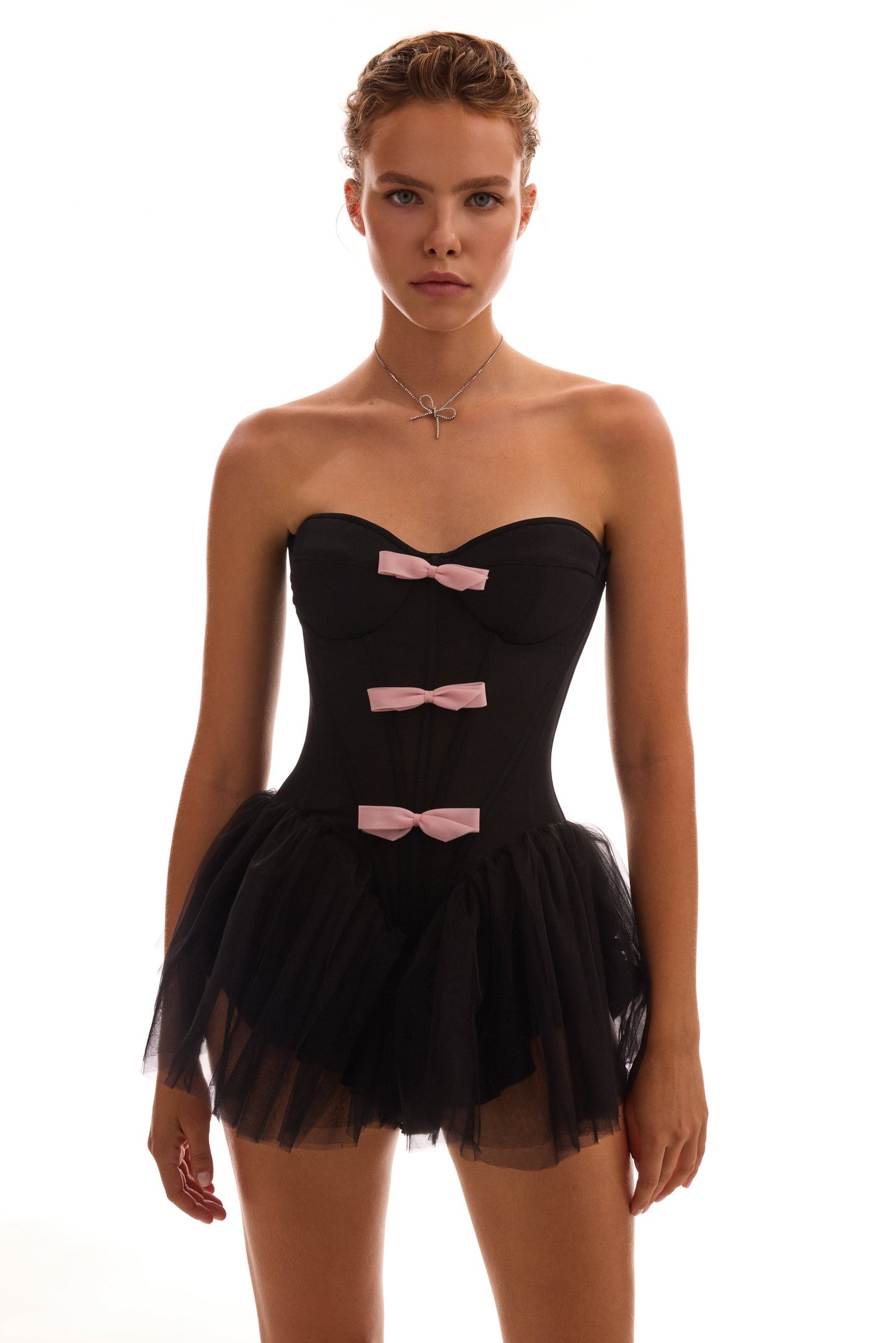 TUTU BLACK MINI DRESS WITH PINK BOWS