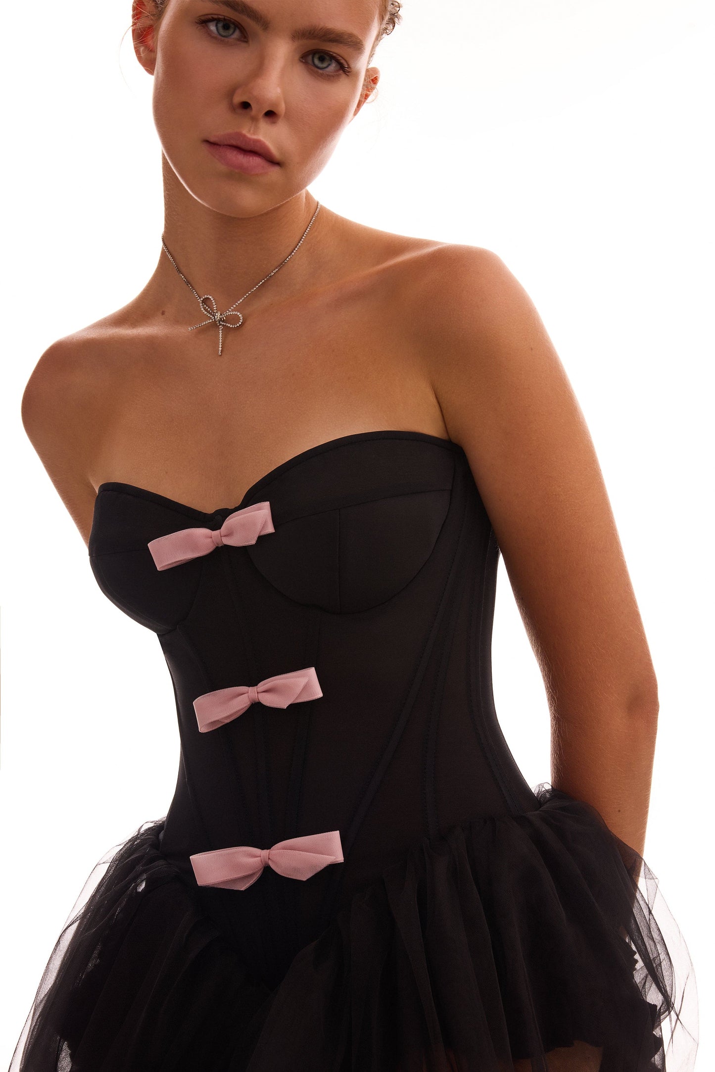 TUTU BLACK MINI DRESS WITH PINK BOWS