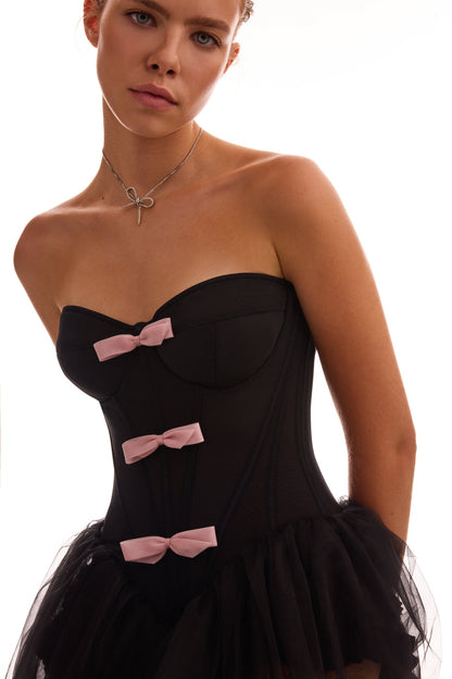 TUTU BLACK MINI DRESS WITH PINK BOWS