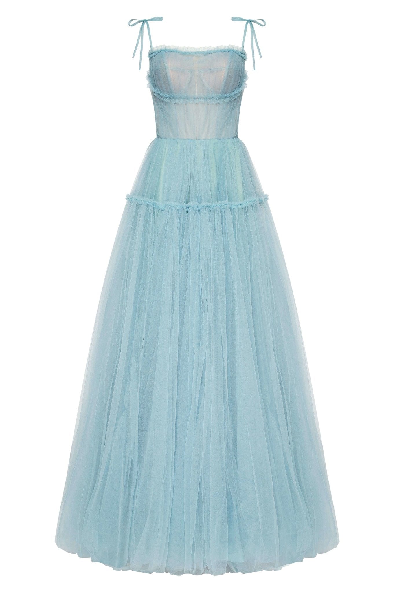 OCEAN TIE STRAPS TULLE PROM DRESS