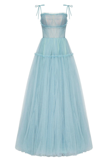 OCEAN TIE STRAPS TULLE PROM DRESS