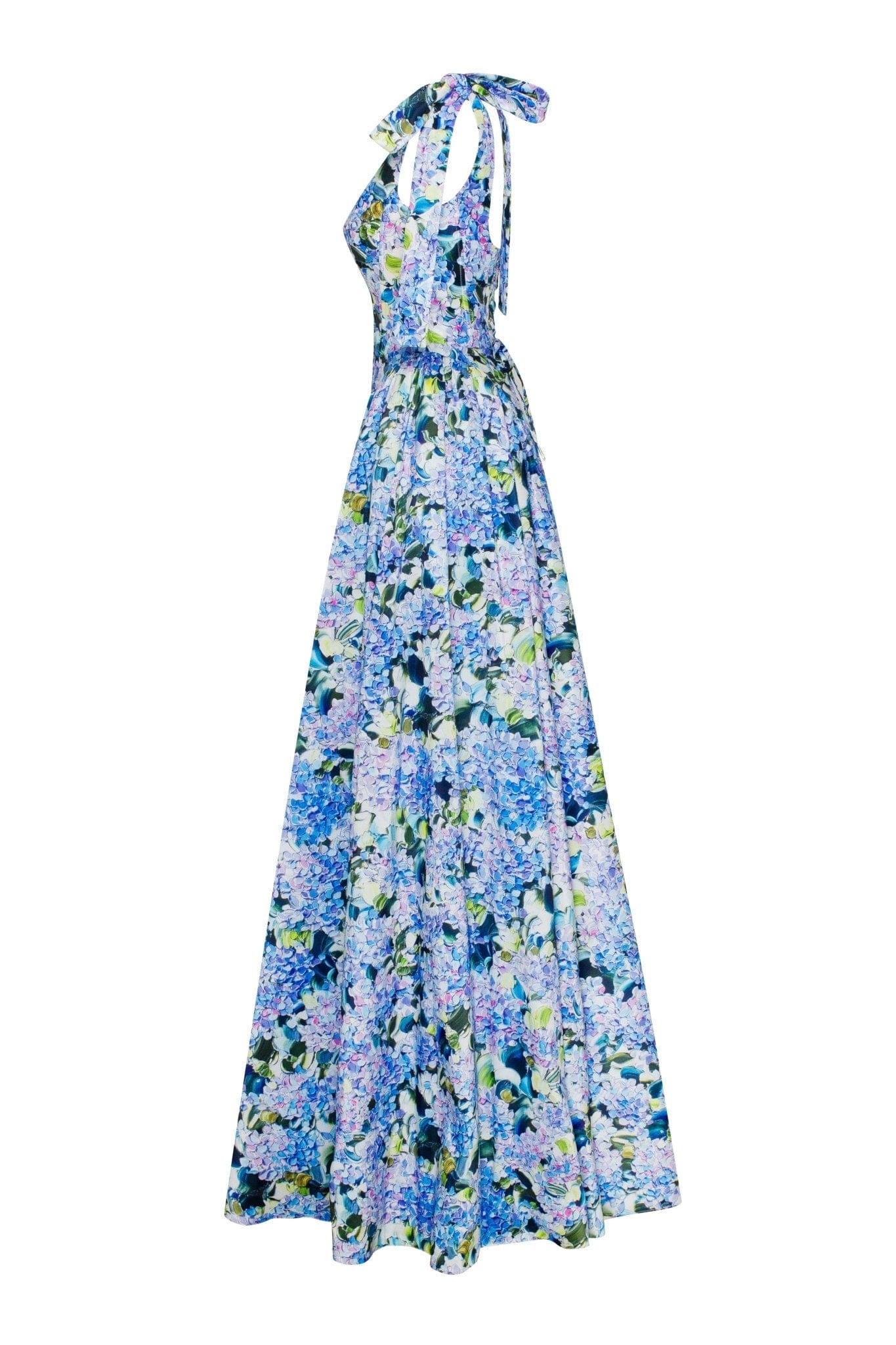 BLUE HYDRANGEA STRAPPED MAXI DRESS